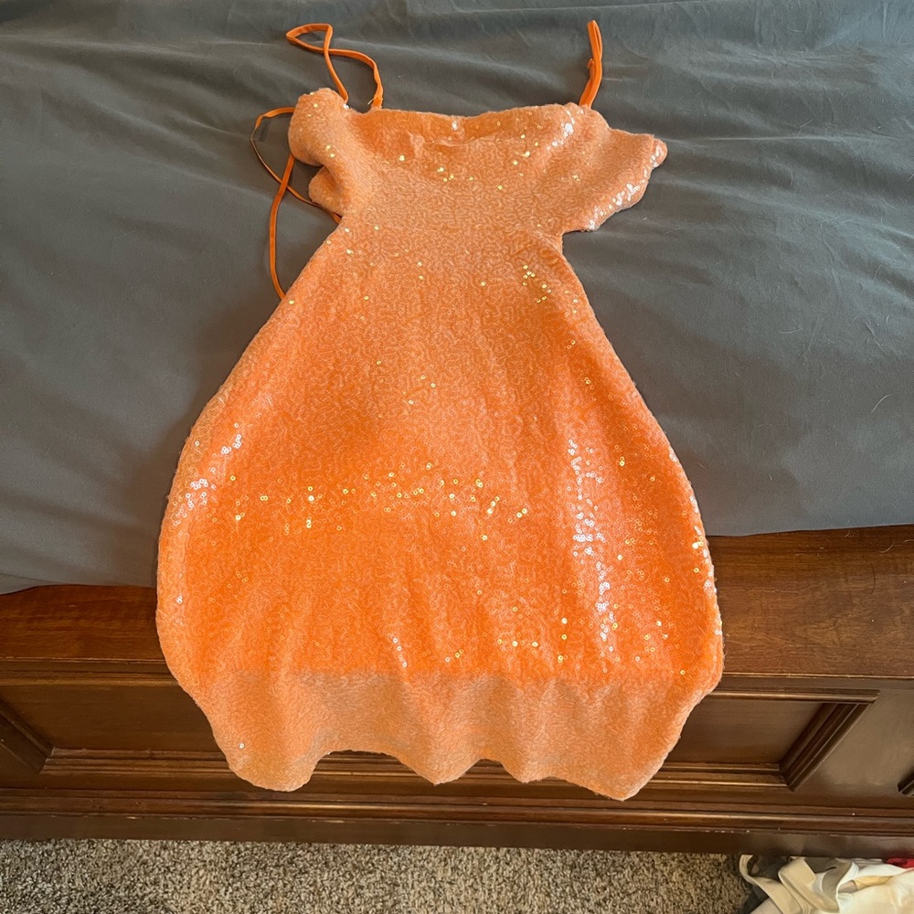 Orange Spaghetti Strap Sundress for Prom